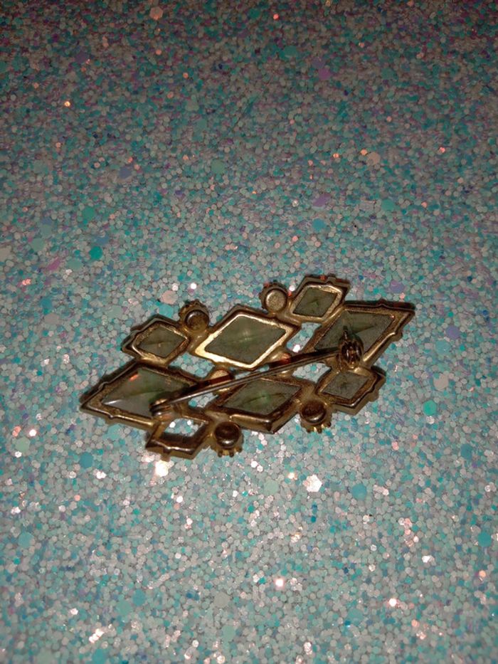 Broche doré et verte vintage - photo numéro 3