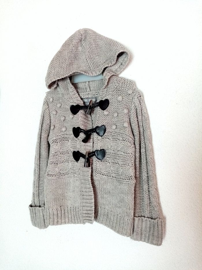 3 ans vynil fraise cardigan gilet gris a capuche boutonné toutes saisons /bon état - photo numéro 3