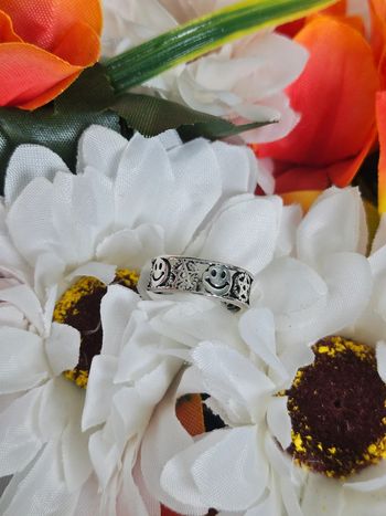 Bague en argent sterling 925 avec smiley et étoiles