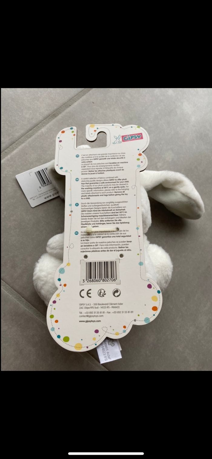 Doudou Peluche Lapin Gipsy Neuf - photo numéro 7