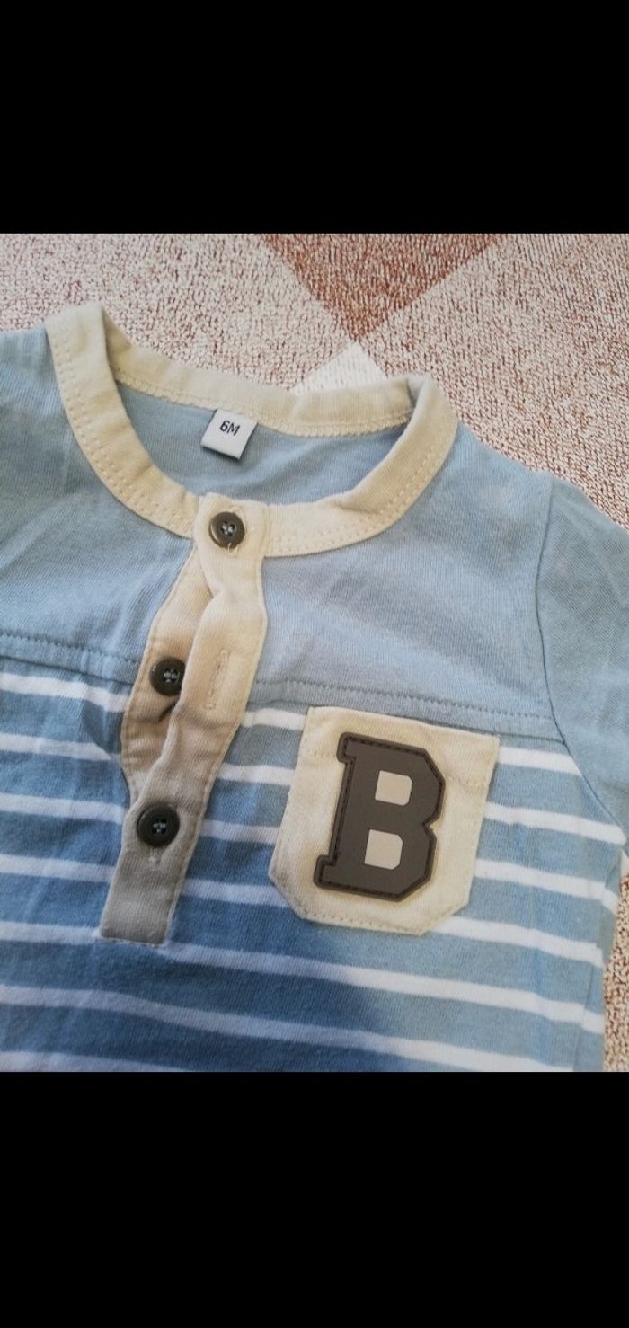 Tee shirt 6 mois épais manches longues rayé blanc/bleu - photo numéro 2