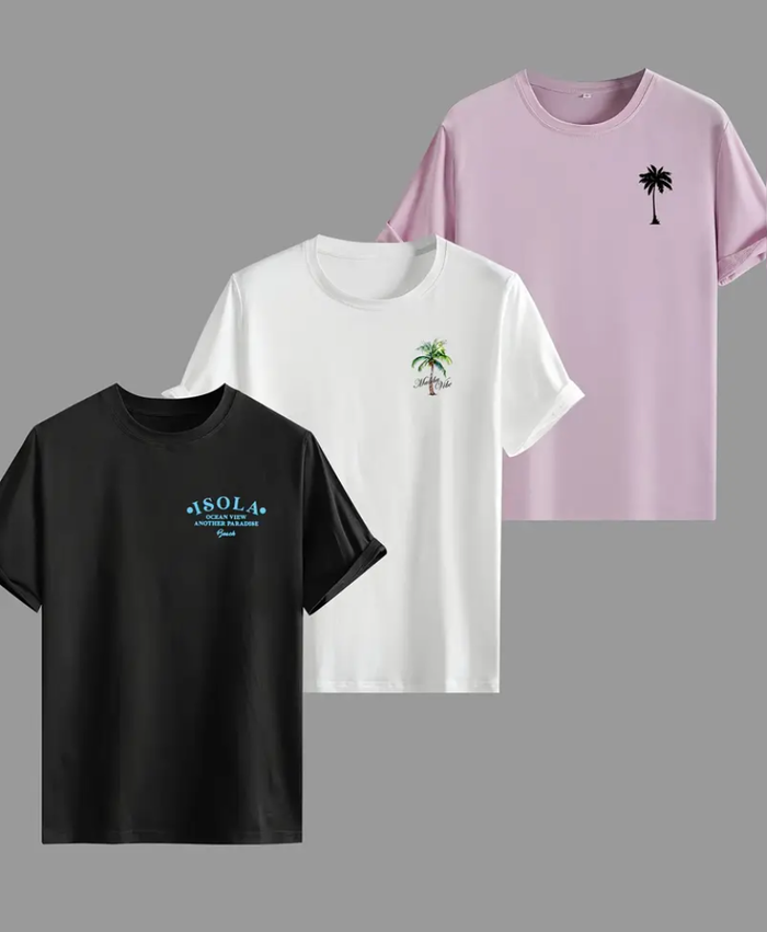 Neuf 3 T-shirts Homme Taille M "MALIBU California" Motif de Palmier et coucher de soleil - photo numéro 2