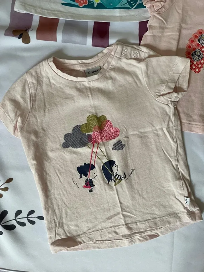 Lot de t-shirts bébé fille – Taille 12 mois – Obaibi, Absorba & Sans marque - photo numéro 4
