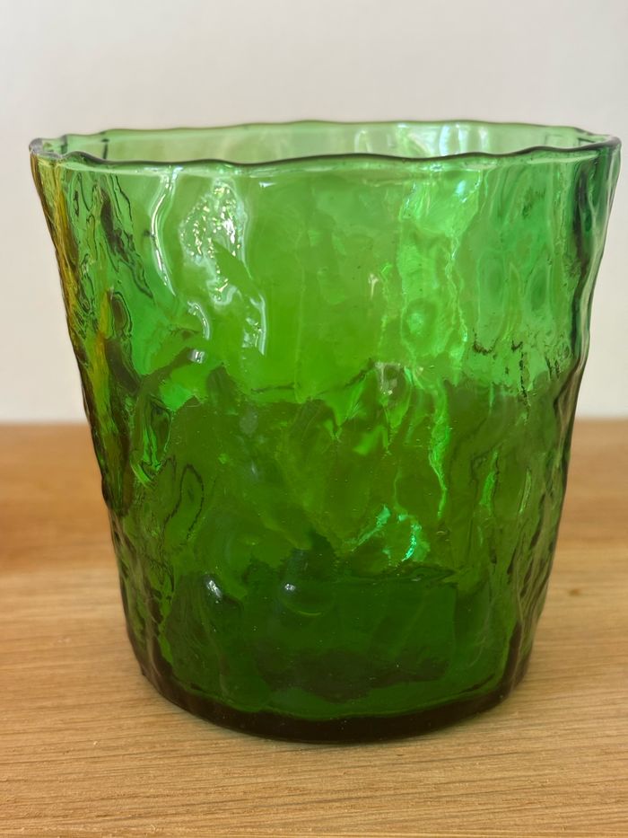 Vintage lot de 6 verres fabrication italienne effet texturé vert et ambre - photo numéro 3