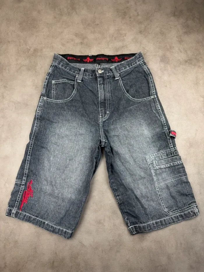 Short Baggy Y2k 90’s Vintage Gris Noir Délavé Taille S