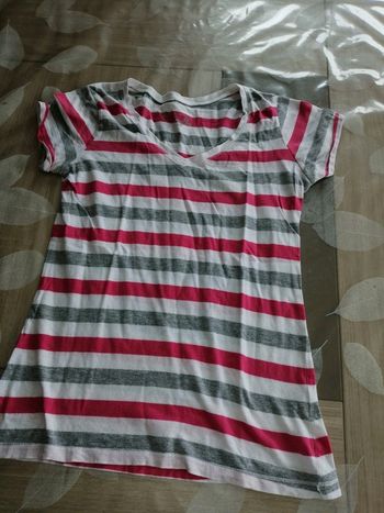 Tee shirt rayé rose gris blanc