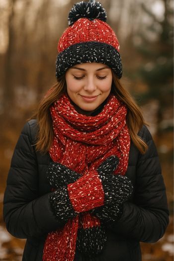 Lot bonnet écharpe moufle Mixte - neuf - tricot - intérieur polaire