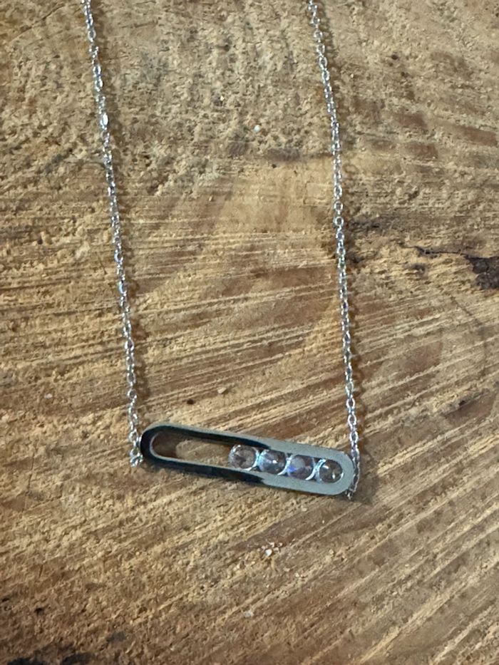 Collier épingle fermée cristaux acier inoxydable argent - photo numéro 4