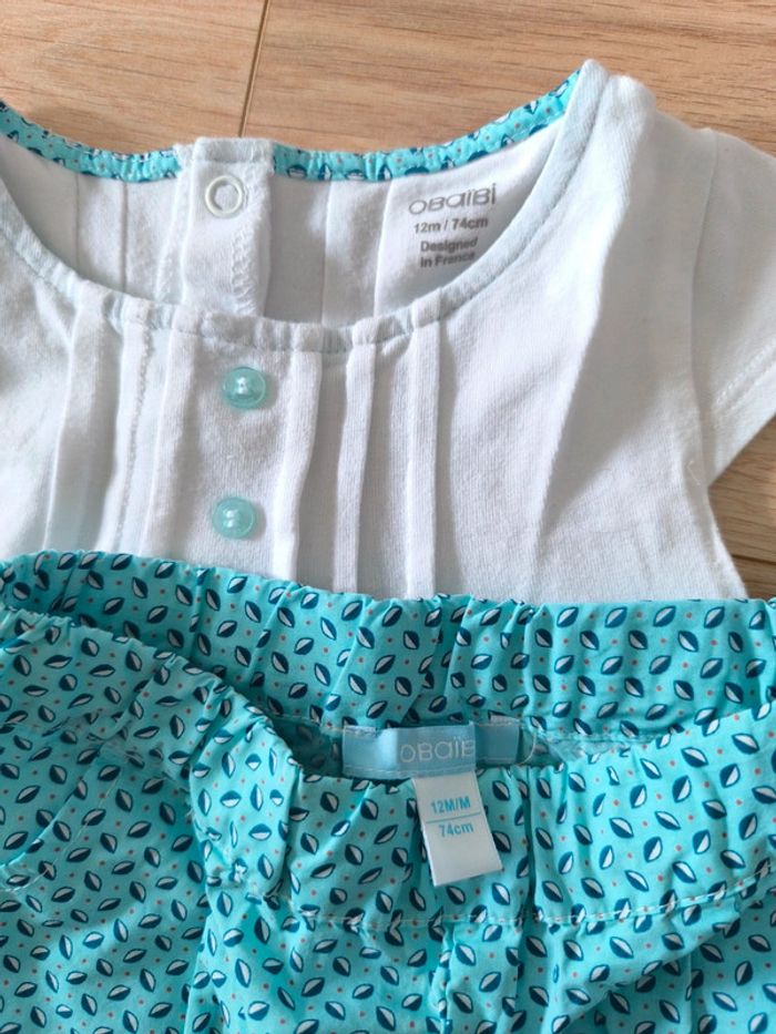 Ensemble T-shirt+ Short Obaïbi fille bleu ciel - Taille 12 mois - 74cm - photo numéro 3