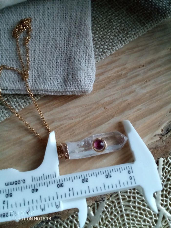 Collier cristal de roche et pierre de grenat - photo numéro 2