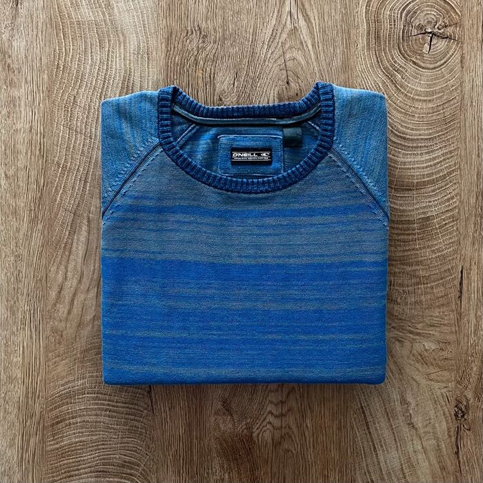 Pull/sweat vintage rayé bleu O'NEILL col rond pour homme, taille M