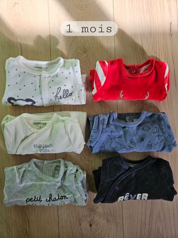 Lot de 6 pyjamas chaud velours - 1 mois