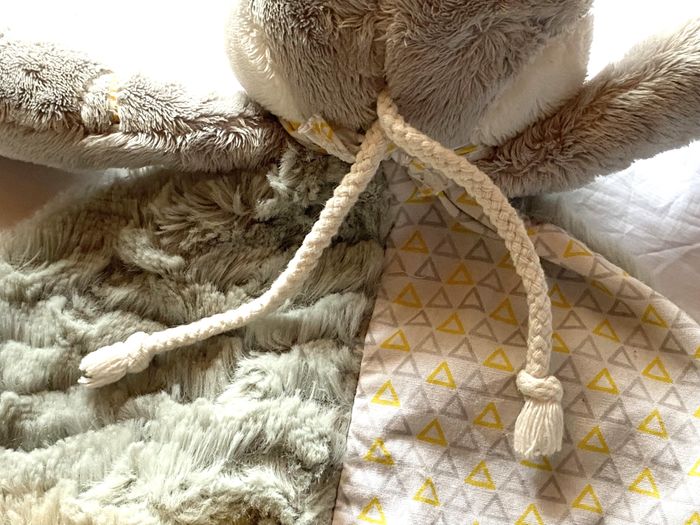 Renard Gris Doudou Robe Verte Partie Fourrure Partie Lignes Verticales Peluche Petits Enfants Bébés - photo numéro 6
