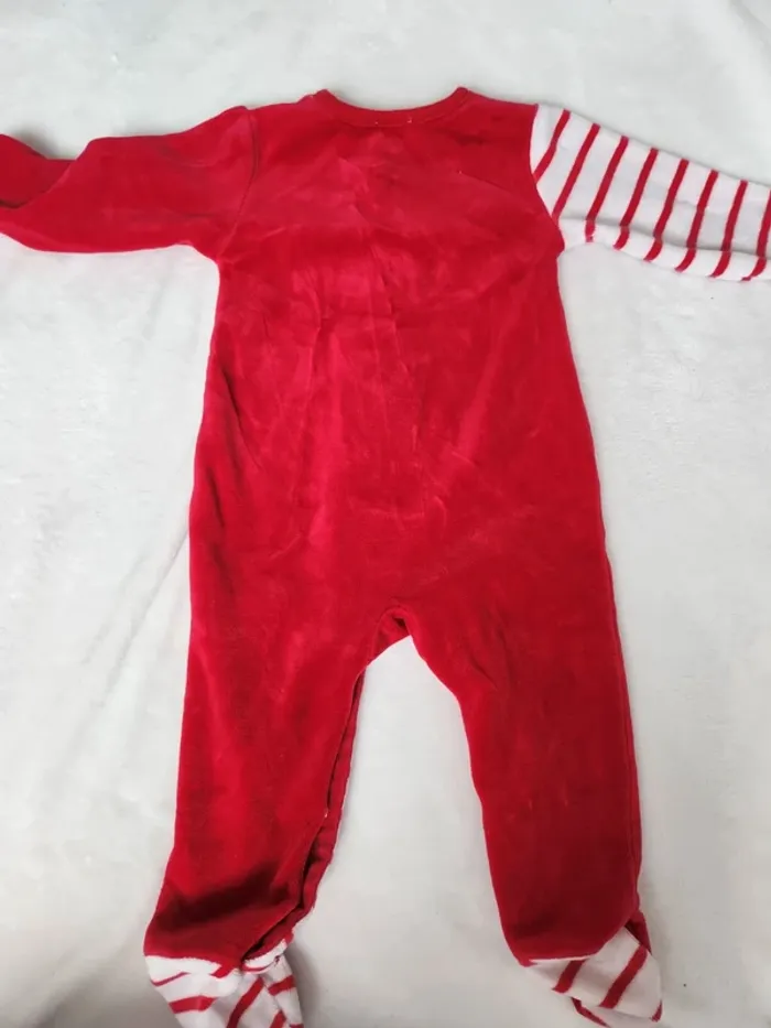 Joli pyjama velours automne hiver bébé fille rayures rouge et blanc dessin cœur Absorba 9 mois - photo numéro 6
