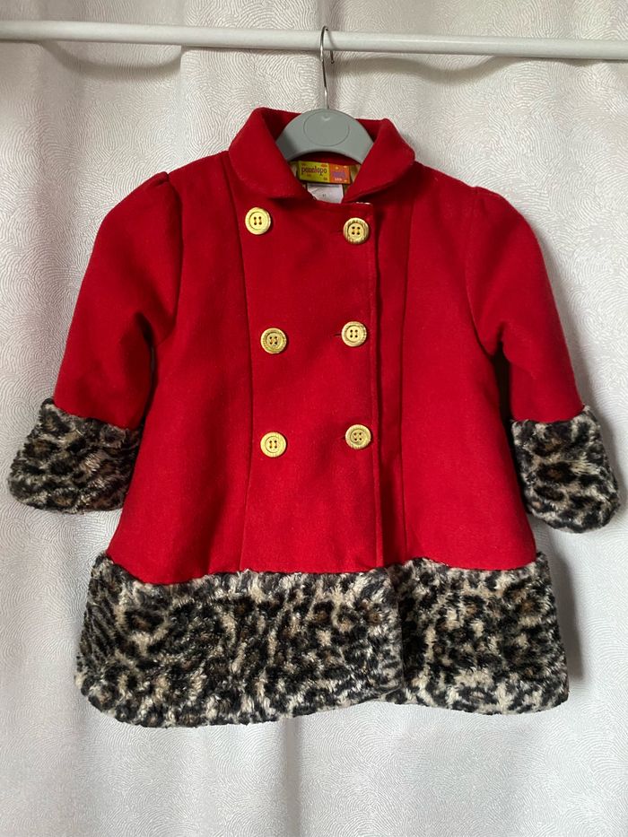 Manteau rouge et doré fourrure panthère 3 ans Penelope Mack LTD