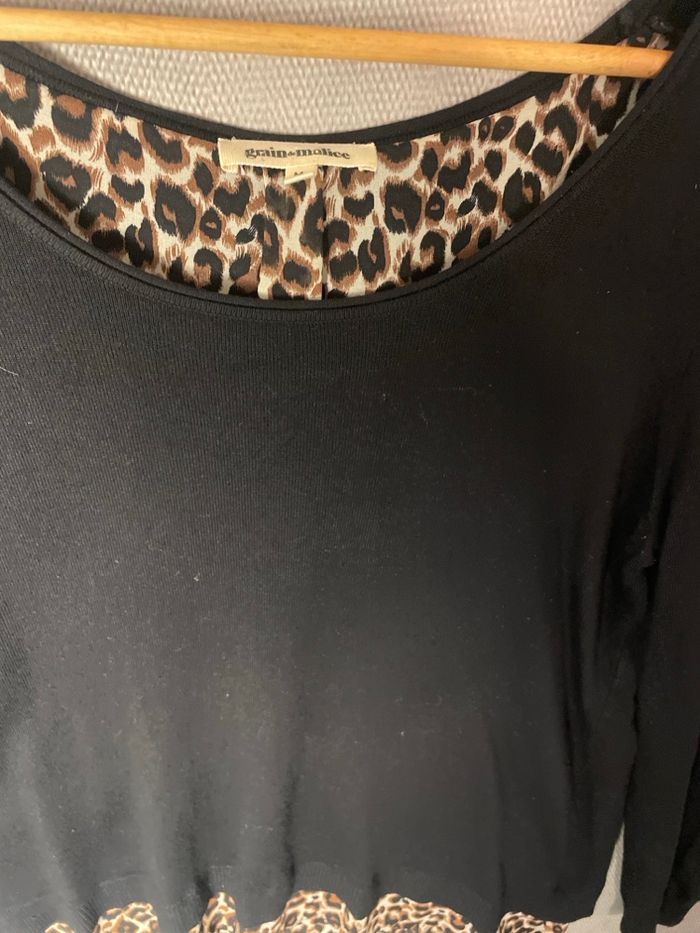 Pull blouse, grain de malice effet deux en un léopard et noir taille M - photo numéro 4
