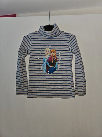 Tee-shirt manche longue col roule reine des neiges 5/6 ans