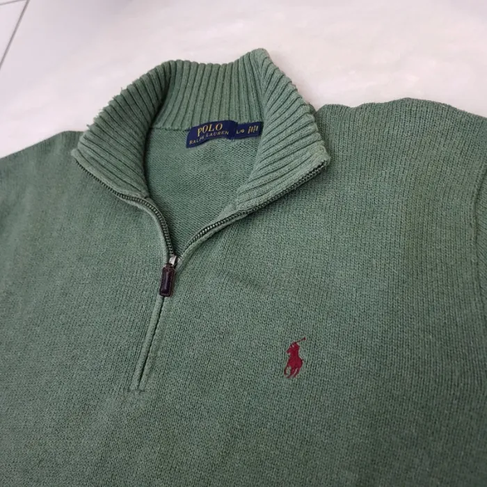 Pull Camionneur half demi zip Ralph Lauren L Vert - photo numéro 4