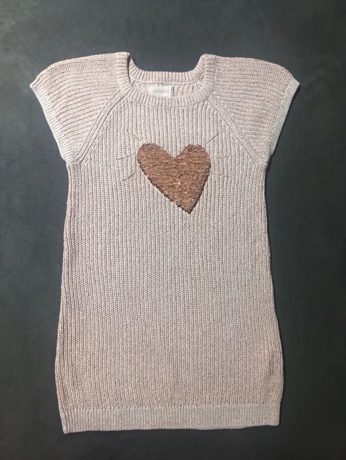 Robe pull maille cœur sequins réversible Fille 5 ans Orchestra