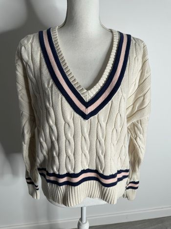 Pull en mailles torsades blanc crème Ralph Lauren T40 L