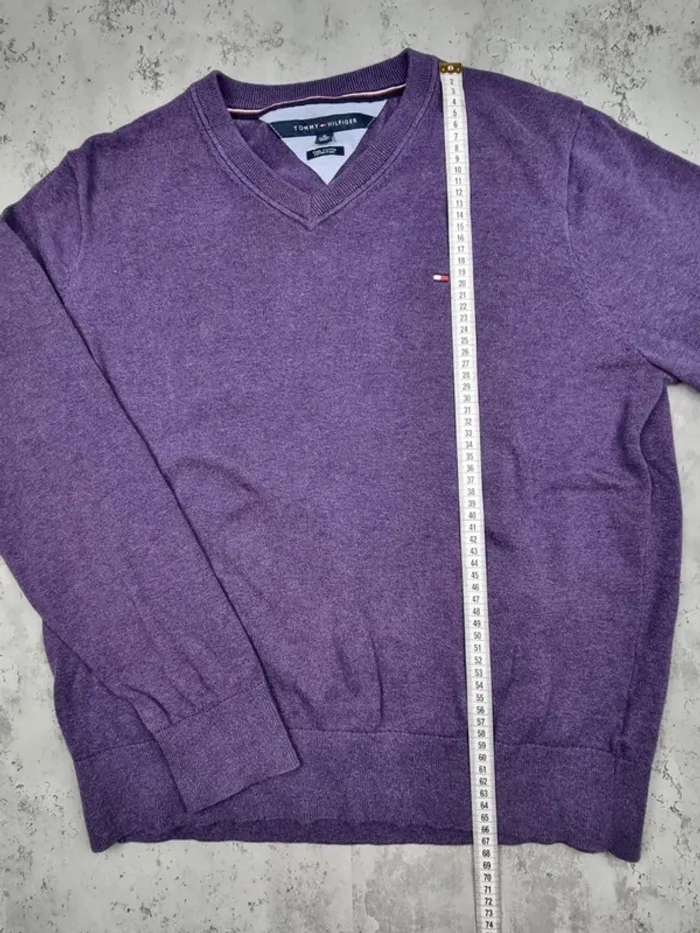 Pull col V Tommy Hilfiger violet – Taille XL Homme - photo numéro 8