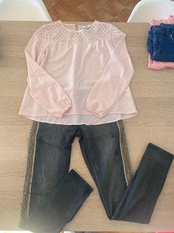 Jeans noir strass 14 ans Mek et Blouse rose