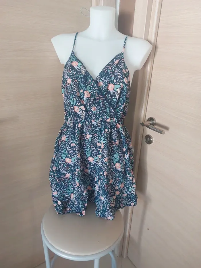 Robe marine imprimé  fleurs rose - photo numéro 2