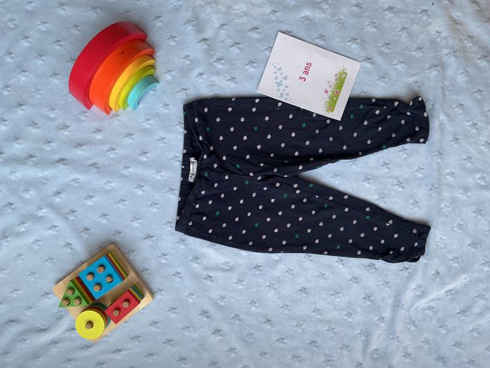legging taille élastique bleu marine à pois vert et rose 3 ans naf naf - photo numéro 2