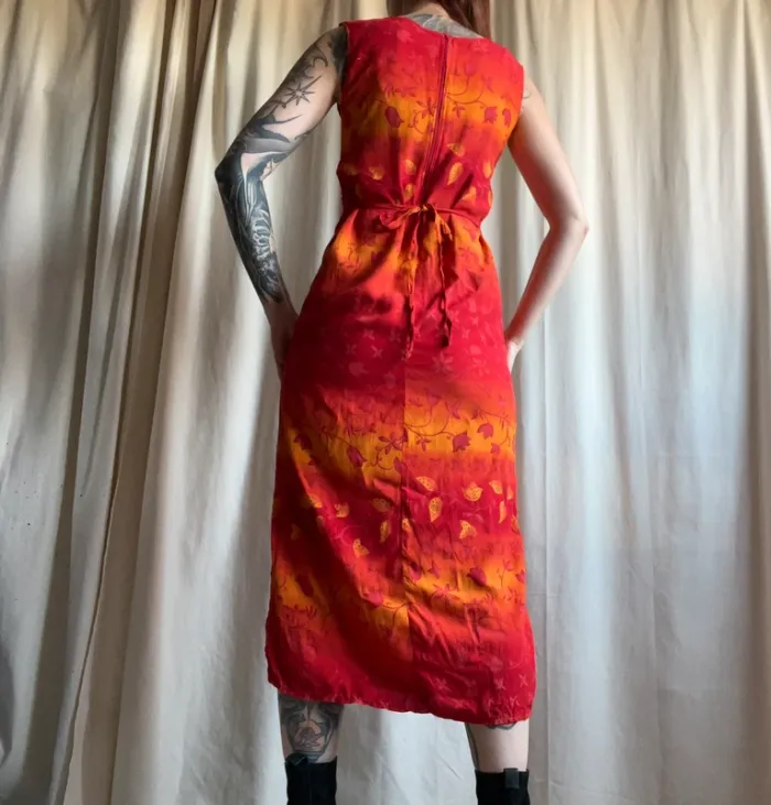 Robe mi longue fleurs effet tie dye y2k vintage annees 2000 - Taille S - photo numéro 4