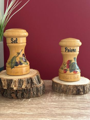 Salière et poivrière en bois, vintage
