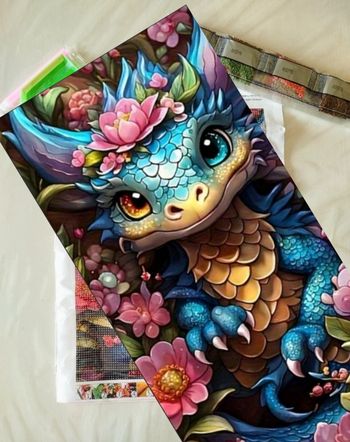 Diamond painting dragon yeux bleu et marron #S147