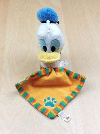 Doudou peluche Donald DISNEY TOMMY TOYS mouchoir orange vert patte sos doudou