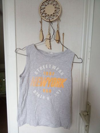 Débardeur été garçon HeM  petit 8-10 ans, gris, motif orange