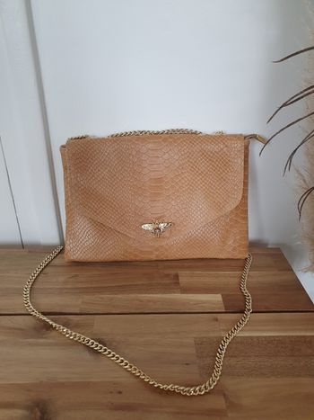 Sac en cuir Abeille beige et doré