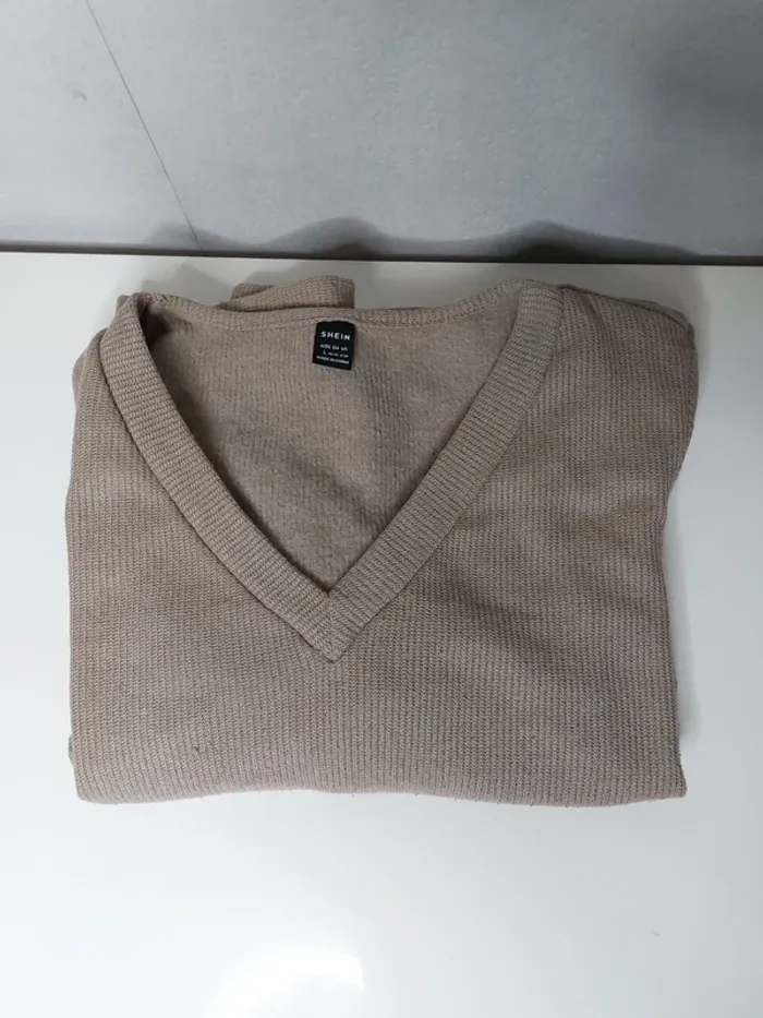 Pull col v manche longue beige" shein" - photo numéro 3