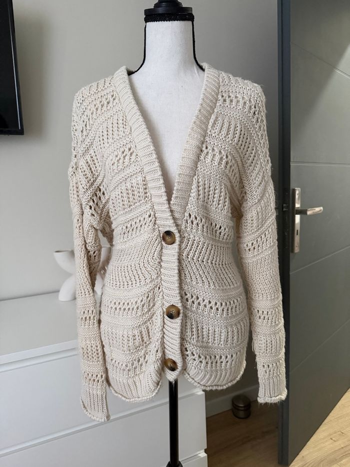 Gilet crème/beige à grosse mailles Kiabi
