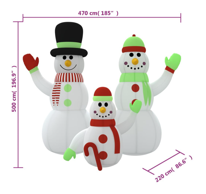 Neuf 500cm Famille de Bonhommes de neige gonflable avec LED's - photo numéro 9