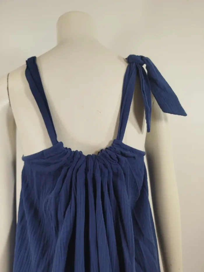 Robe longue Quintessence bleue gaze de coton made in France taille unique bretelles nouées A1615 - photo numéro 9