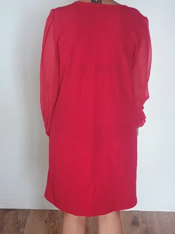 Robe rouge T42 manche en tule - photo numéro 2