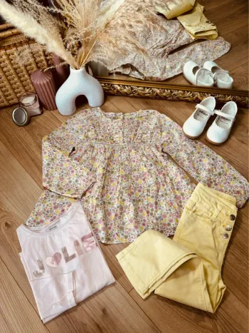 Taille 6 ans tenue 3 pièces fille Multimarque rose jaune * fleurs * 💐