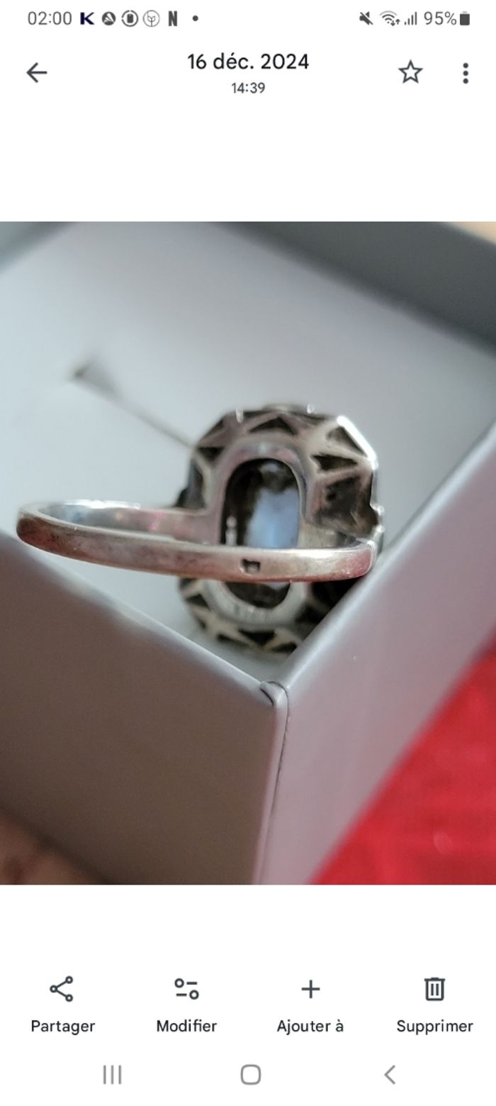 Bague de fiançailles ancienne en argent avec pierre bleu taille 57 - photo numéro 5