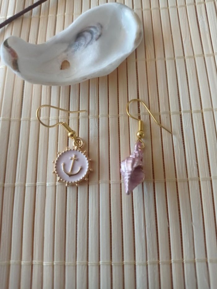 Boucles d'oreilles coquillage et ancre - photo numéro 2