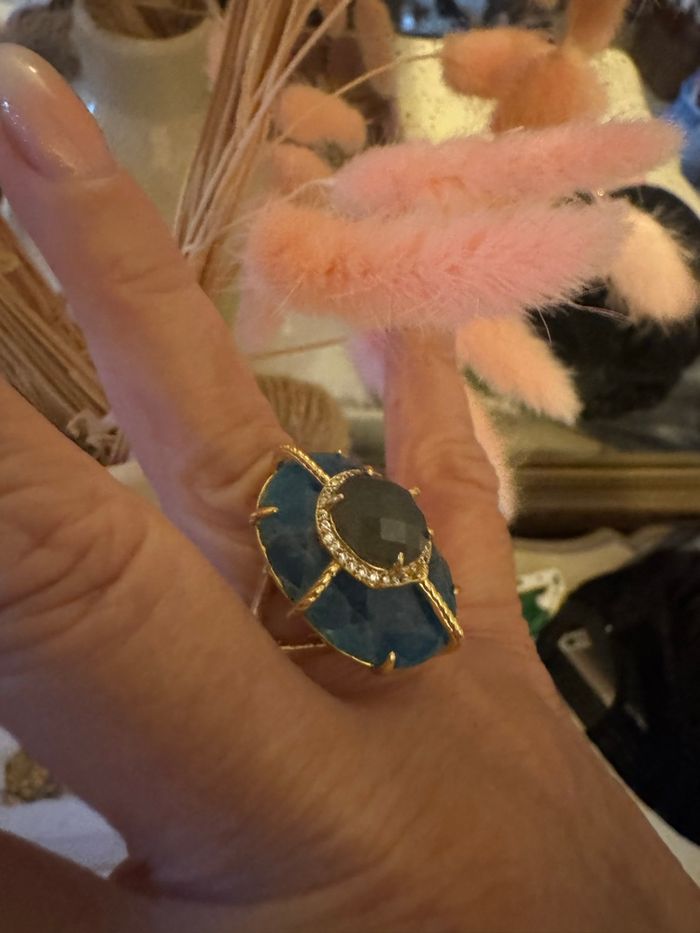 Bague habaha Paris apatite labradorite acier inoxydable or - photo numéro 6