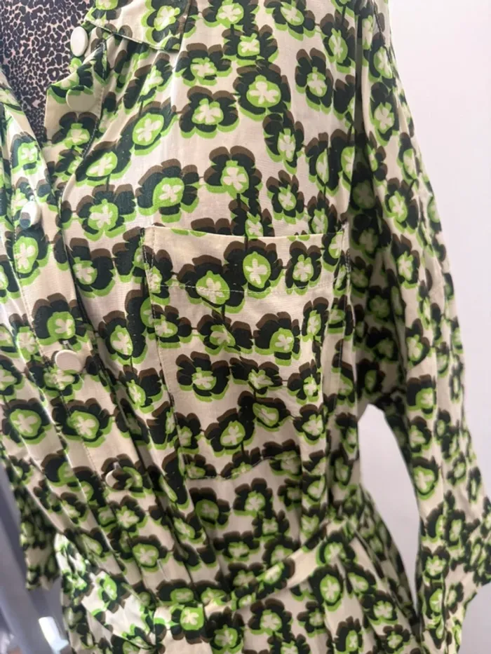Robe chemise midi Suncoo Paris – Imprimé vert abstrait – Taille XS - photo numéro 5