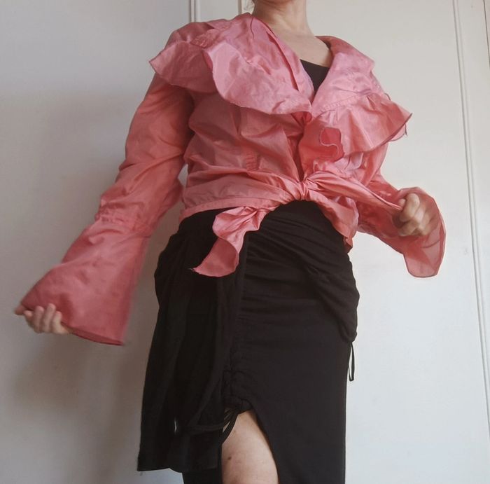 🩷 chemisier à volants rise satiné élégante vintage femme sexy raffiné t s M l - photo numéro 4