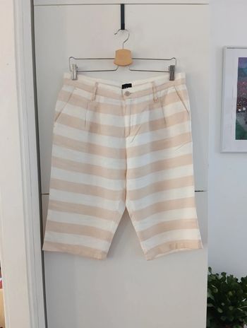Bermuda en lin rayures beiges et écrues