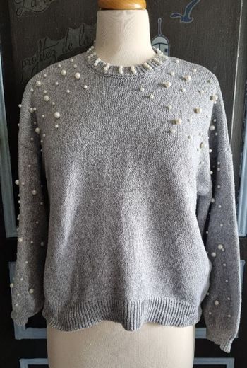 Sweat gris avec perles taille M