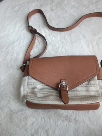 Sac bandoulière toile rayures marron