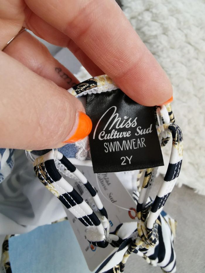 Maillot de bain 1 pièce rayé bleu marine et blanc enfant fille Miss culture sud summer taille 2 ans - photo numéro 3
