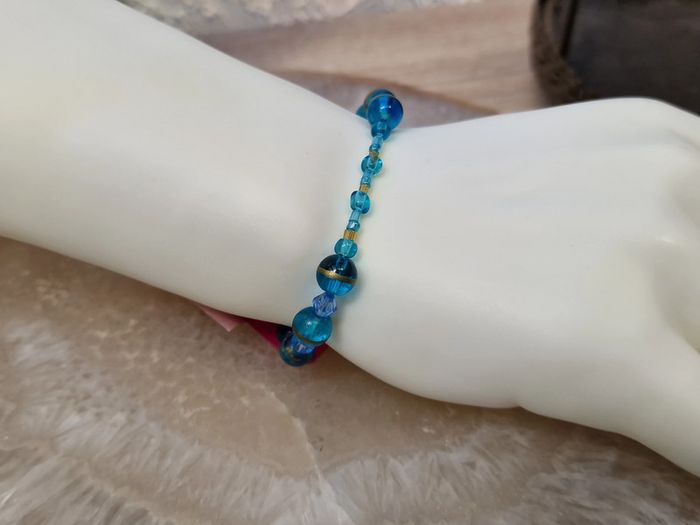 Bracelet Elastique Perles Bleu Dorée Turquoise - photo numéro 4